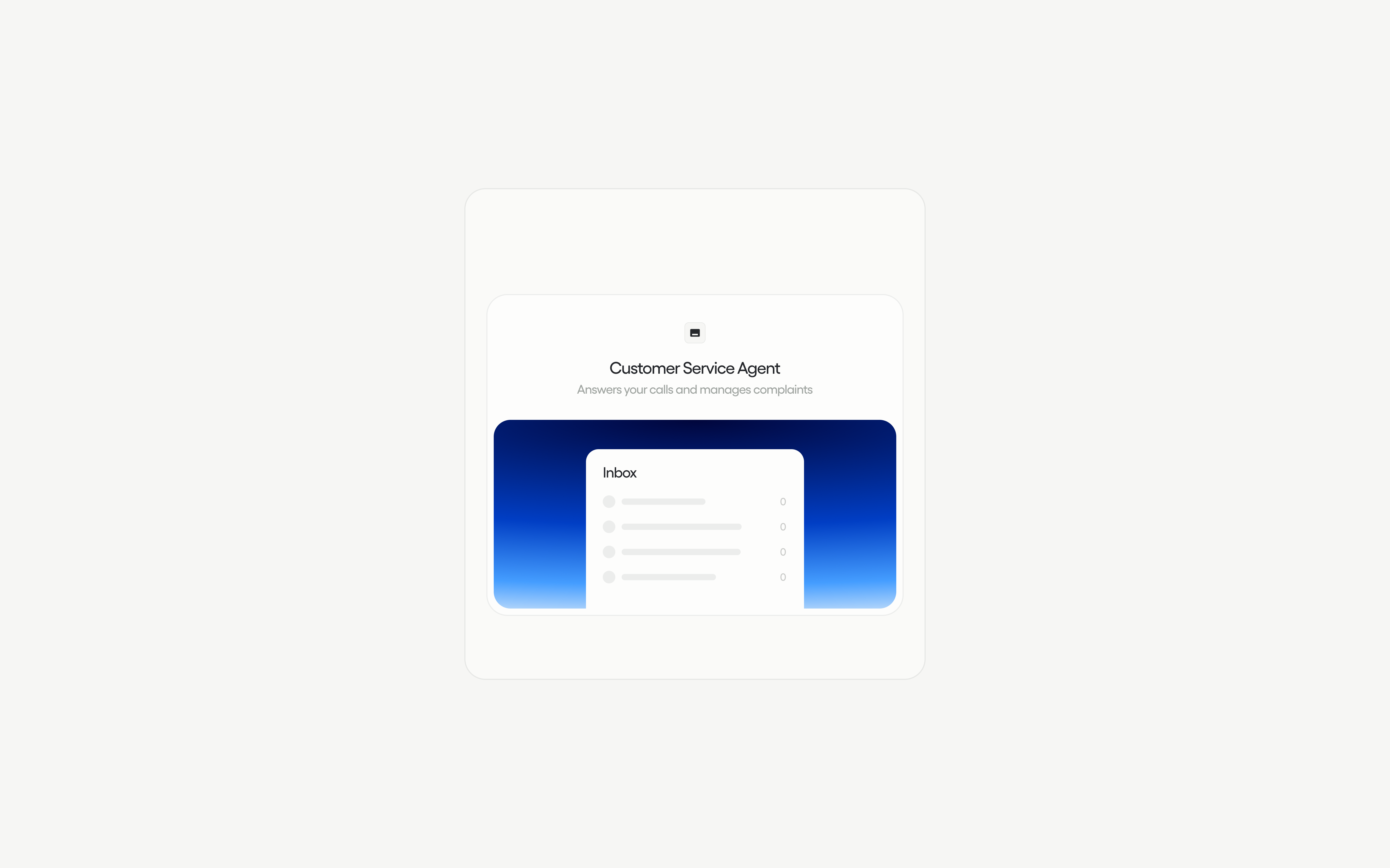UNESCO Customer Service Agent card with an inbox preview for answering calls and managing complaints